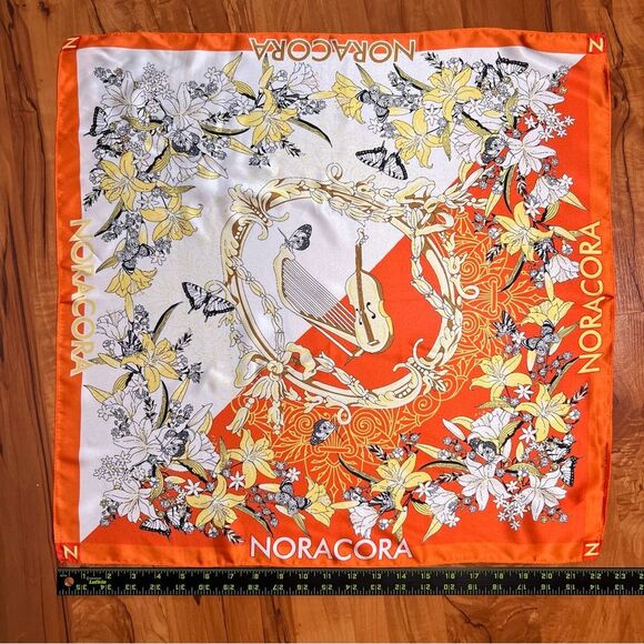 NORACORA Orange Silk Scarf 💗 excellent condition 💗 22 x 22 - Picture 1 of 6